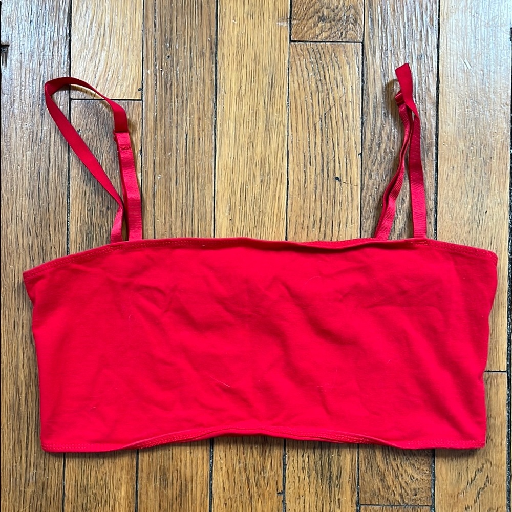 Red American apparel cotton spandex Strapless Crop Top M